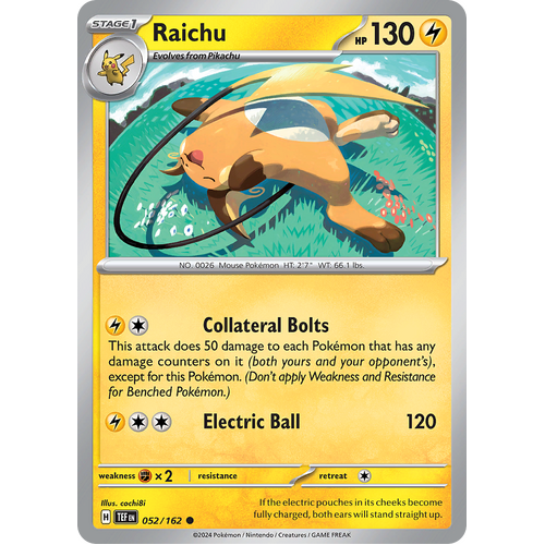 Raichu 052/162 Common Scarlet & Violet Temporal Forces Near Mint Pokemon Card