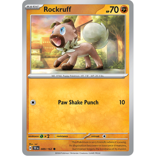 Rockruff 089/162 Common Scarlet & Violet Temporal Forces Near Mint Pokemon Card