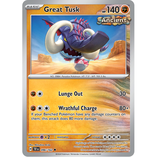 Great Tusk 096/162 Uncommon Scarlet & Violet Temporal Forces Near Mint Pokemon Card