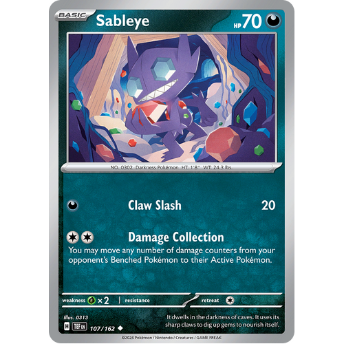 Sableye 107/162 Uncommon Scarlet & Violet Temporal Forces Near Mint Pokemon Card
