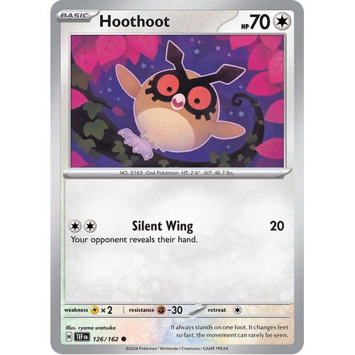 Hoothoot 126/162 Common Scarlet & Violet Temporal Forces Near Mint Pokemon Card