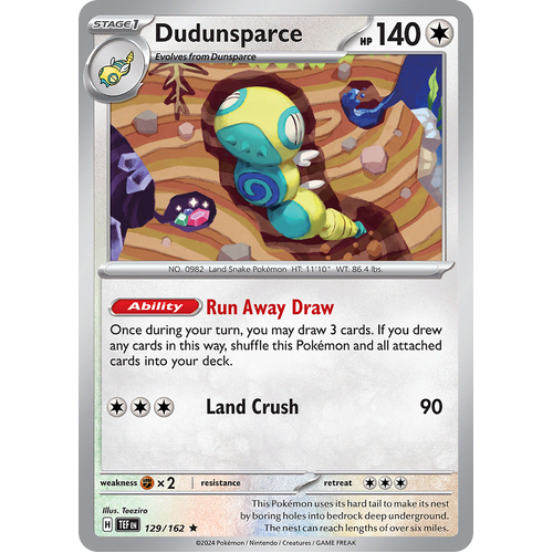 Dudunsparce 129/162 Rare Scarlet & Violet Temporal Forces Near Mint Pokemon Card