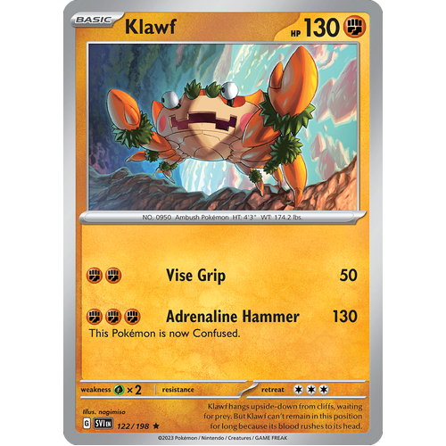 Klawf 122/198 Rare Scarlet & Violet Pokemon Card