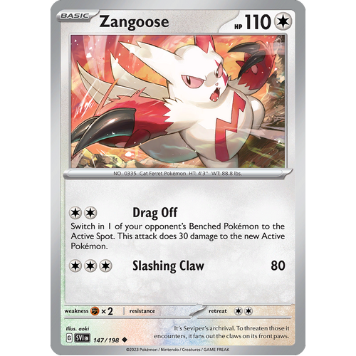Zangoose 147/198 Uncommon Scarlet & Violet Pokemon Card